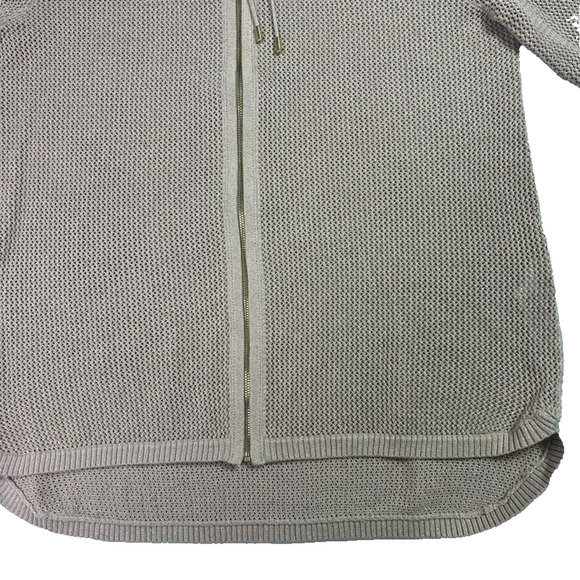 Zenergy Chicos Sweater Jacket Womens 2 Beige Open Knit Metallic Full Zip Hooded - Picture 3 of 9